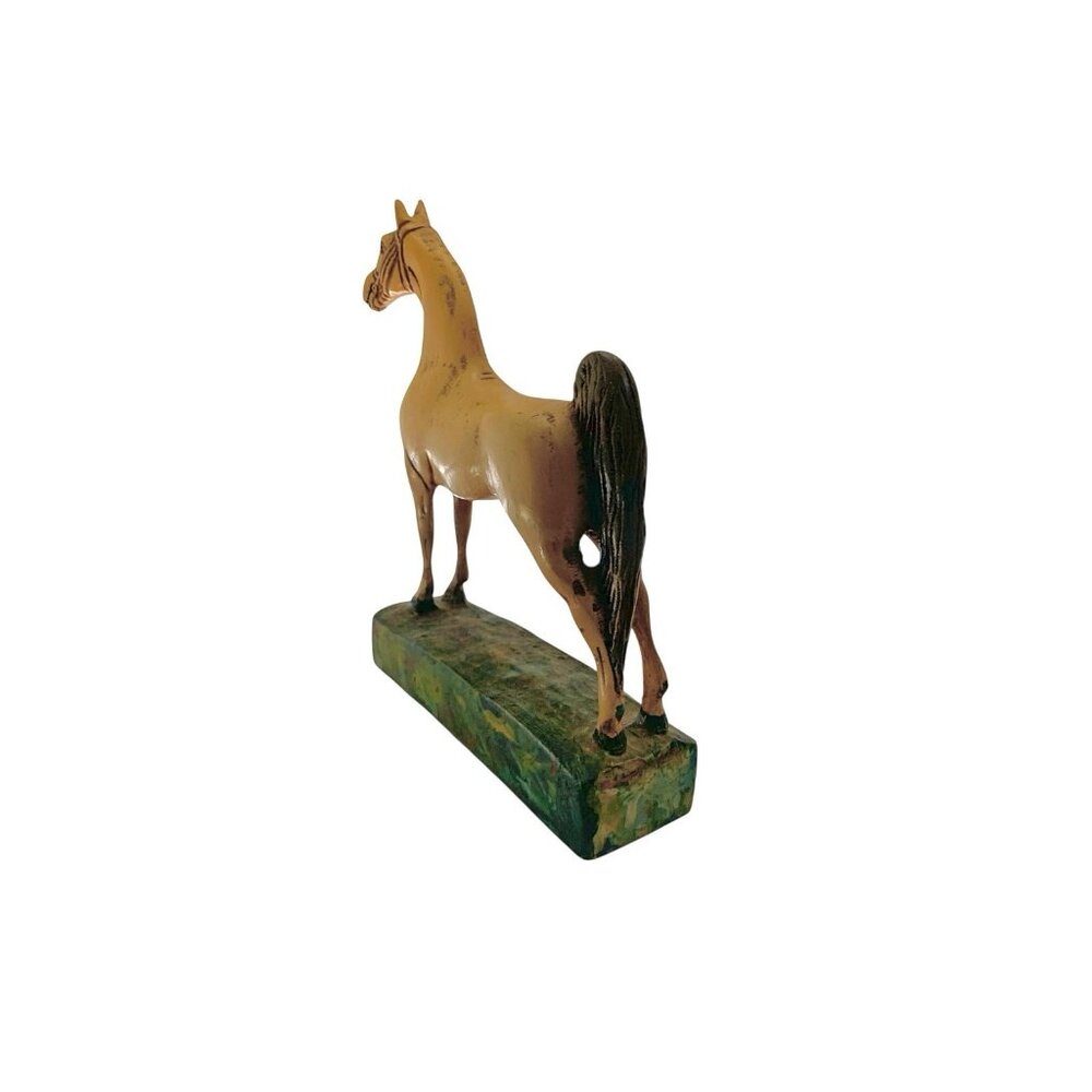 Horse Figurine Hand Carved Wood Statue Vintage Equestrian Decor - Picture 6 of 10